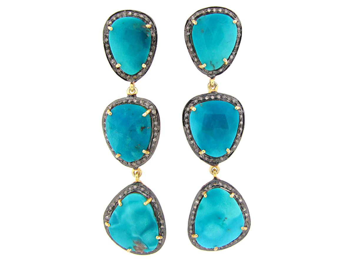 TURQUOISE & BROWN DIAMOND EARRING, SILVER (H)