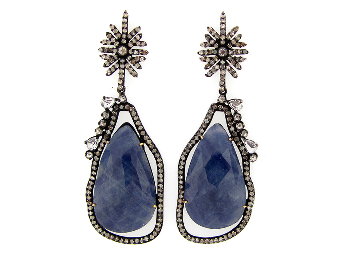 ROSE CUT SAPPHIRE & DIAMOND EARRING, SILVER (N)