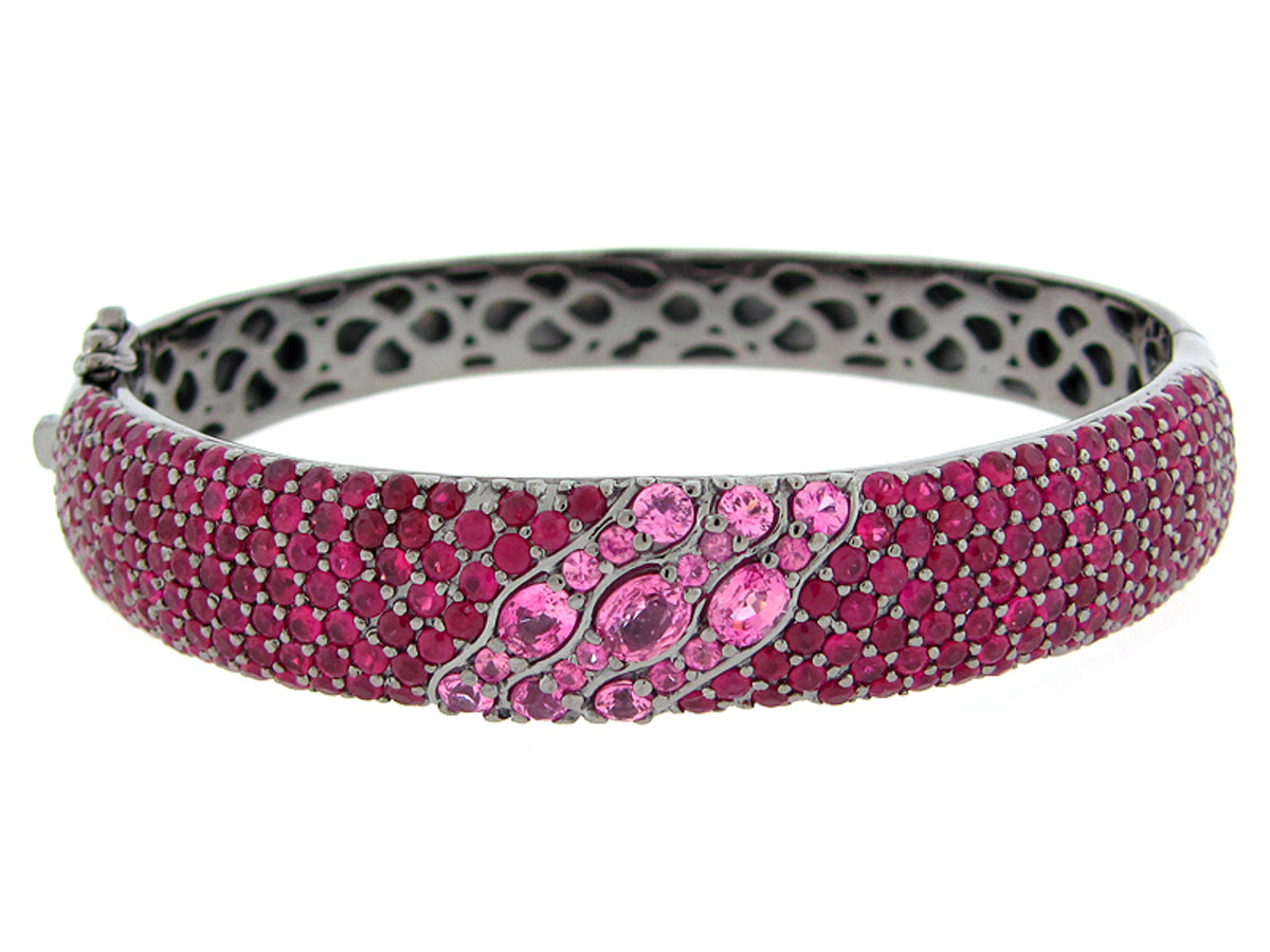 RUBY & PINK SAPPHIRE BANGLE, BLACK FINISH, SILVER (H)