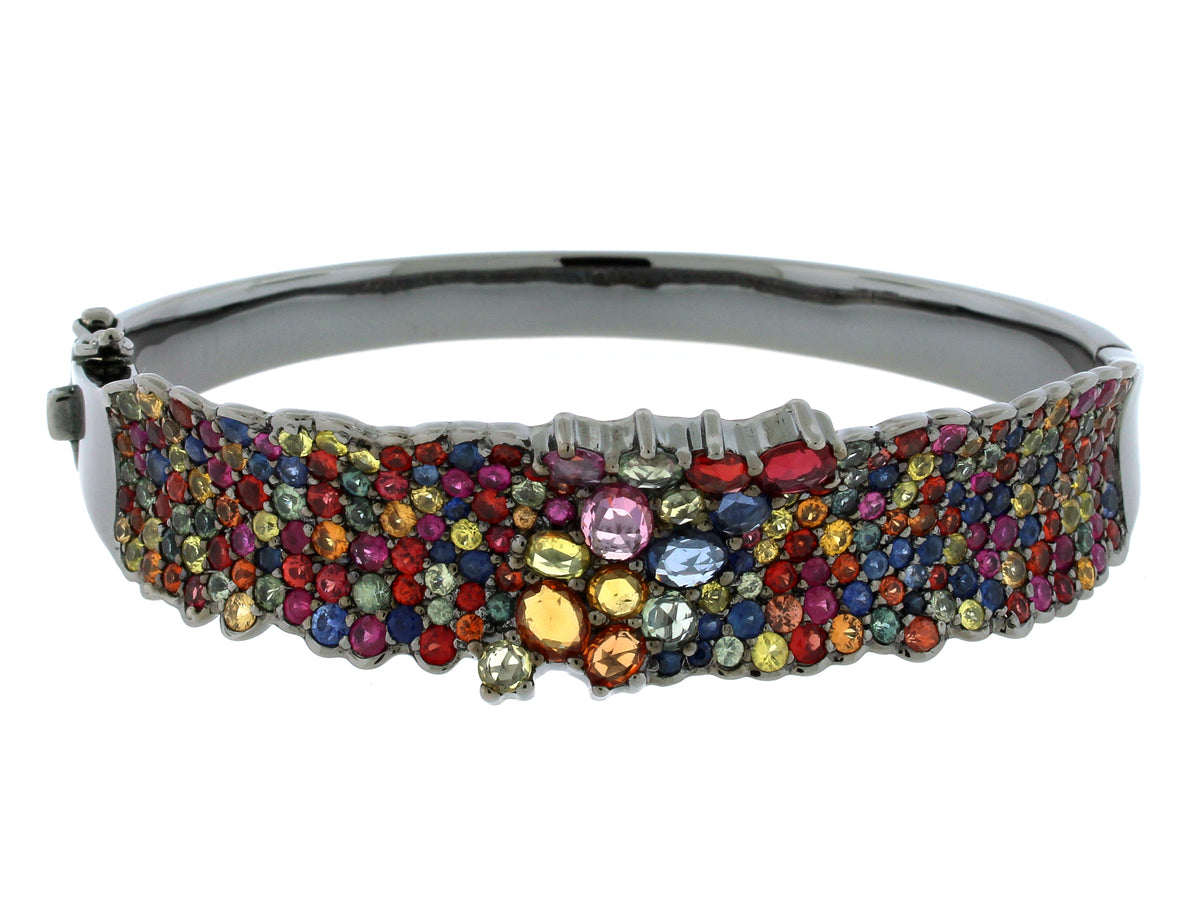RAINBOW SAPPHIRE BANGLE, BLACK FINISH, SILVER (H/U)