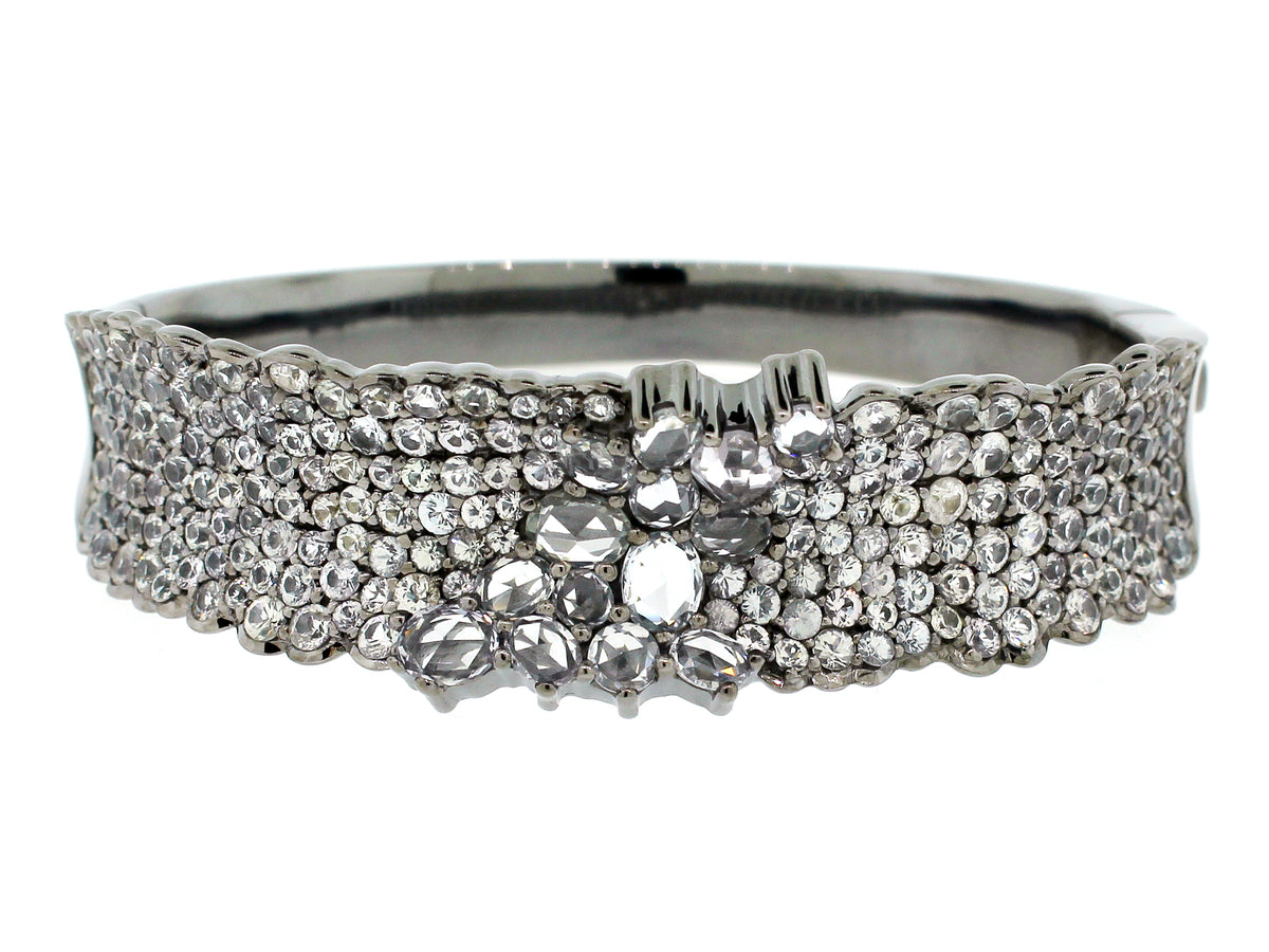 WHITE SAPPHIRE BANGLE, BLACK FINISH, SILVER (H)