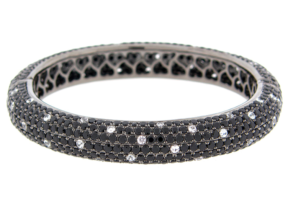 BLACK SPINEL & WHITE SAPPHIRE BANGLE, BLACK FINISH, SILVER (N/H)