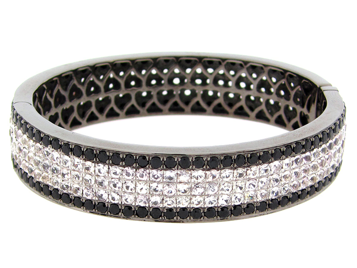 BLACK SPINEL & WHITE SAPPHIRE BANGLE, BLACK FINISH, SILVER (N/H)