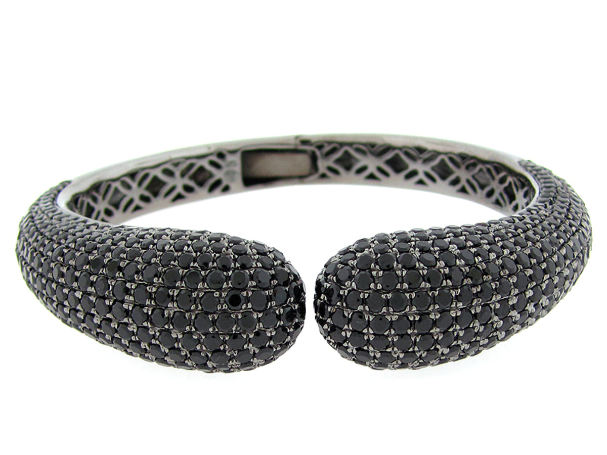 BLACK SPINEL BANGLE, BLACK FINISH, SILVER (N)