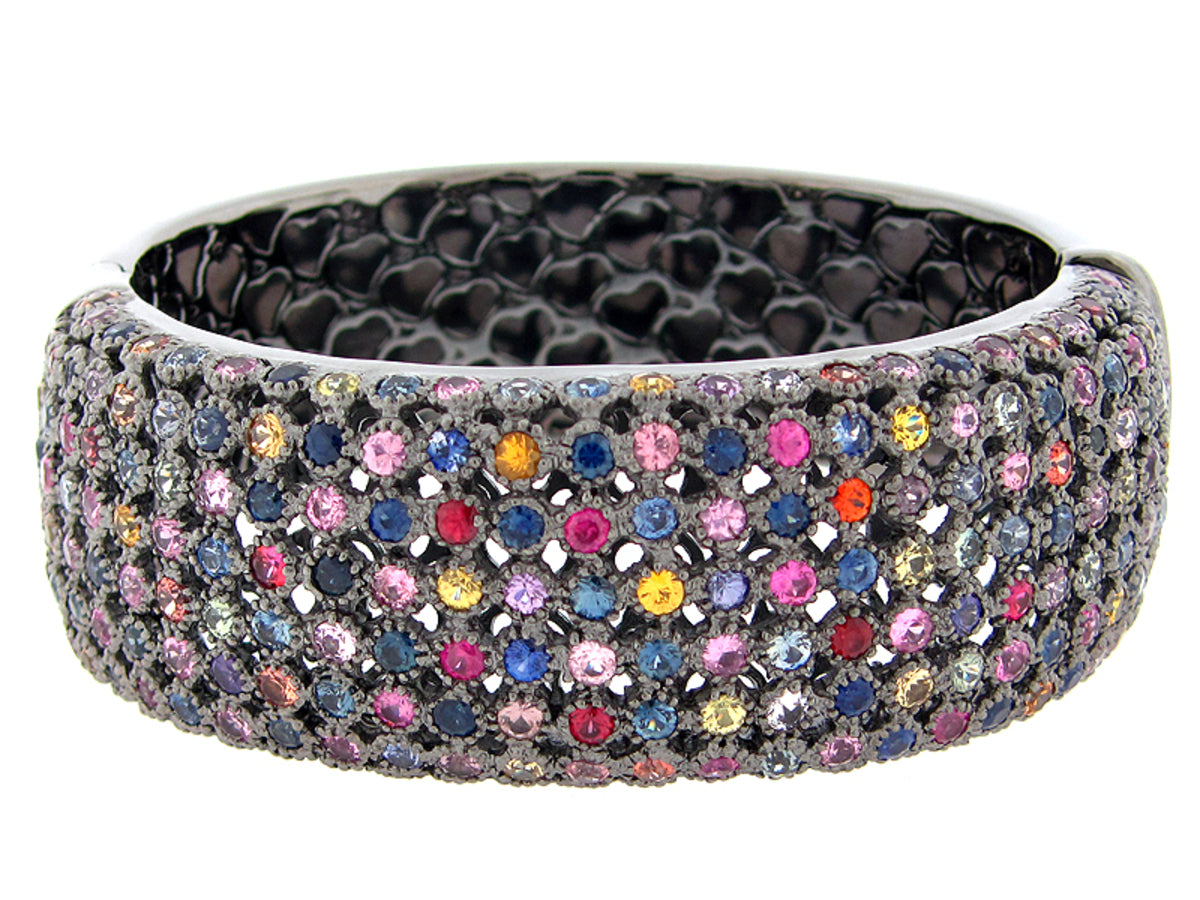 RAINBOW SAPPHIRE BANGLE, BLACK FINISH, SILVER (H/U)