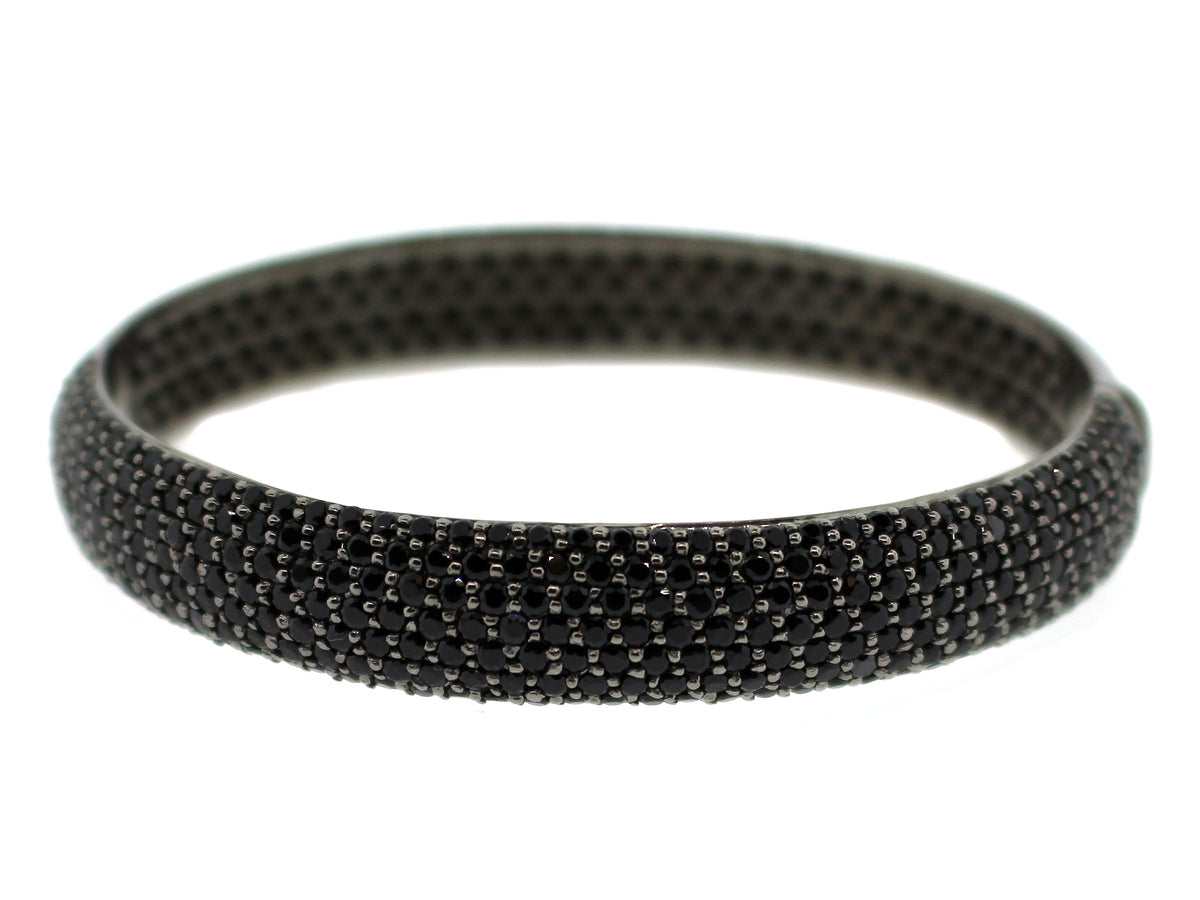 BLACK SPINEL BANGLE, BLACK FINISH, SILVER (N)