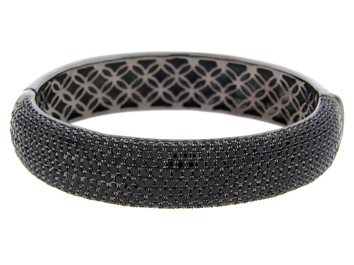 BLACK SPINEL BANGLE, BLACK FINISH, SILVER (N)