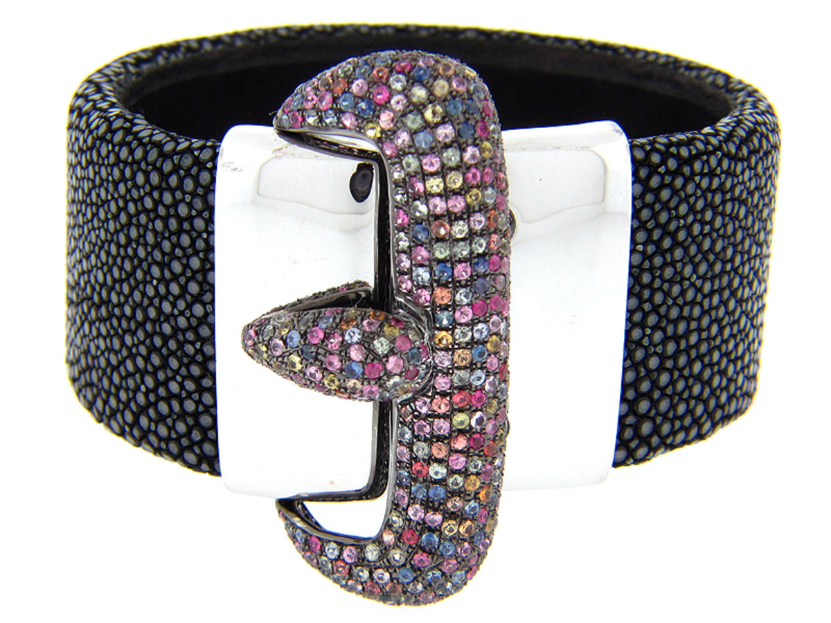 RAINBOW SAPPHIRE BLACK STINGRAY BANGLE