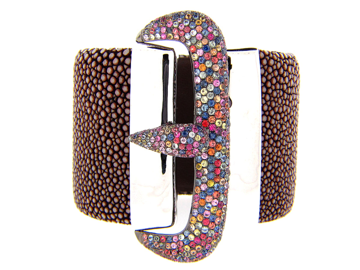 RAINBOW SAPPHIRE BROWN STINGRAY BANGLE