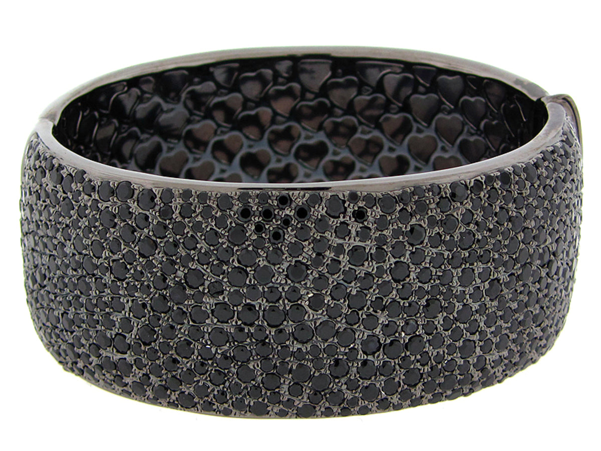 BLACK SPINEL BANGLE, BLACK FINISH, SILVER (N)