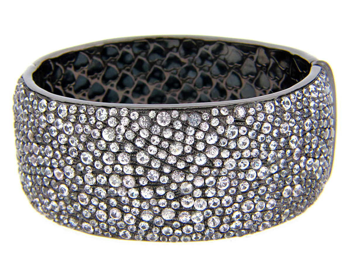 WHITE SAPPHIRE BANGLE, BLACK FINISH, SILVER (E)