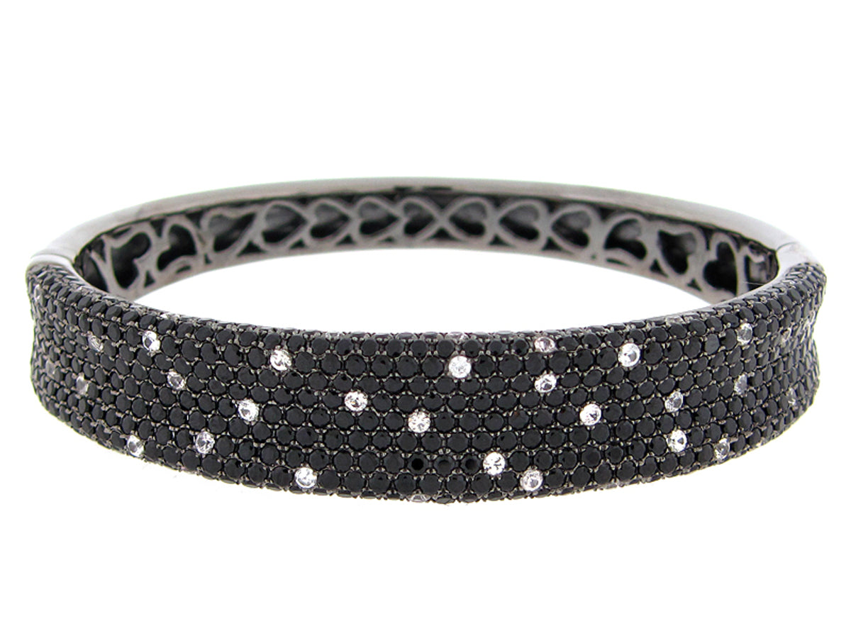 BLACK SPINEL & WHITE SAPPHIRE BANGLE, BLACK FINISH, SILVER (N/H)