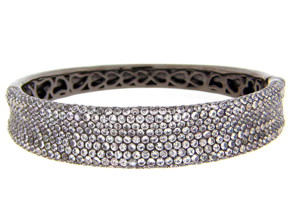 WHITE SAPPHIRE BANGLE, BLACK FINISH, SILVER (E)