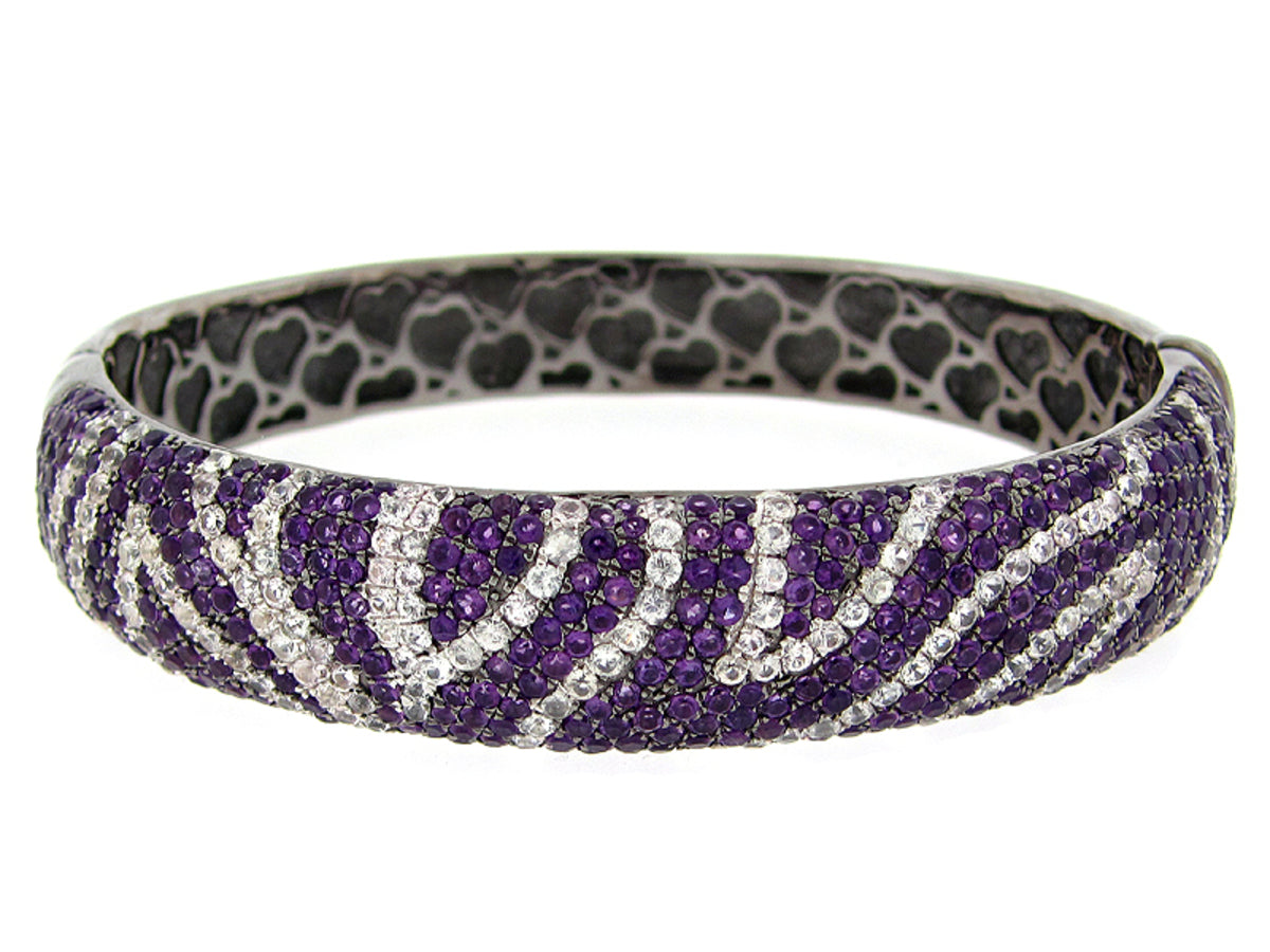 AMETHYST AND WHITE SAPPHIRE BANGLE, BLACK FINISH, SILVER (H)