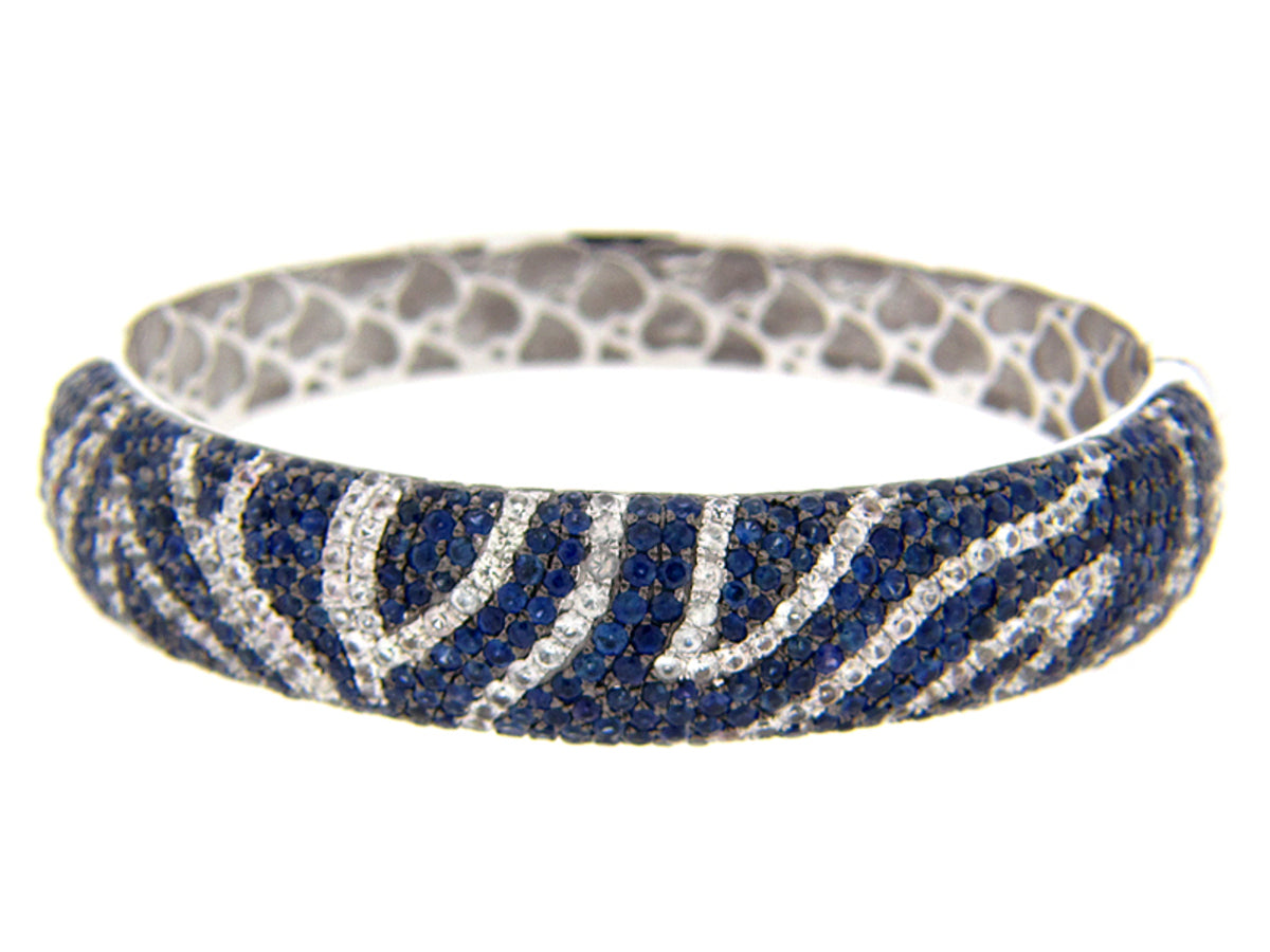 BLUE & WHITE SAPPHIRE BANGLE, SILVER (H)
