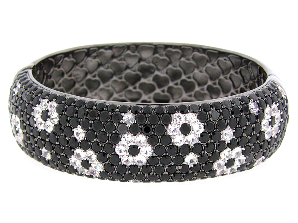 BLACK SPINEL & WHITE SAPPHIRE BANGLE, BLACK FINISH, SILVER (N/H)
