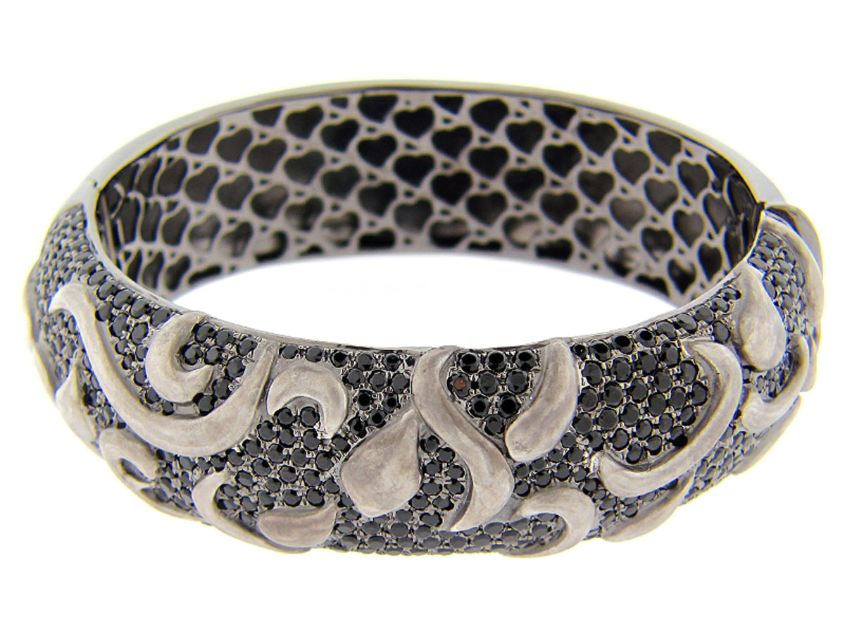 BLACK SPINEL BANGLE, BLACK FINISH, SILVER (N)