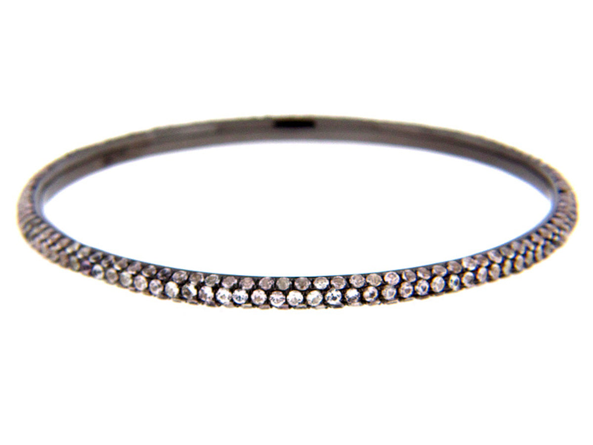 WHITE SAPPHIRE BANGLE, SILVER, BLACK FINISH, (E)