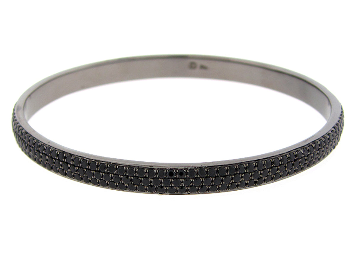 BLACK SPINEL BANGLE, BLACK FINISH, SILVER (N)
