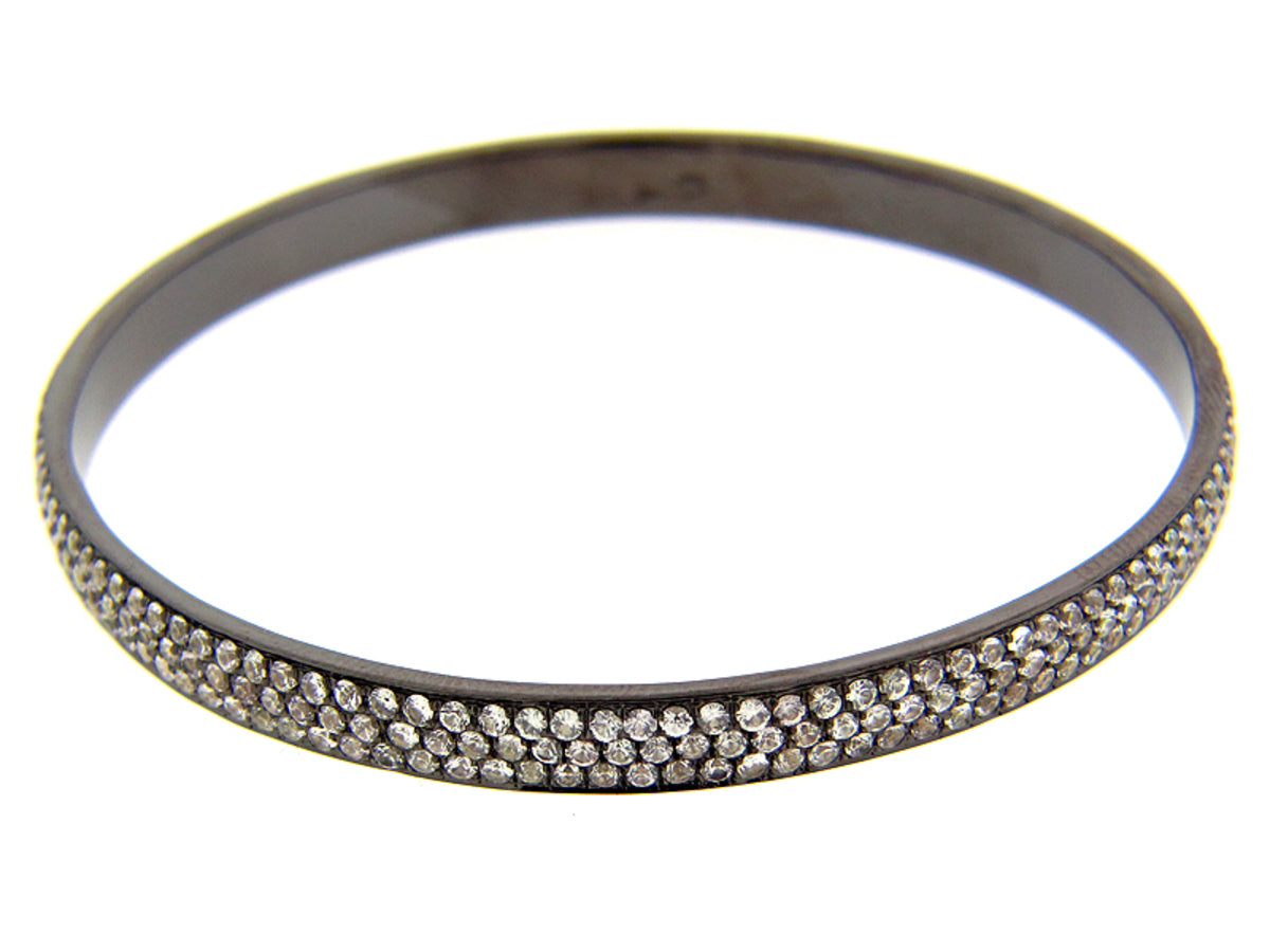 WHITE SAPPHIRE BANGLE, BLACK FINISH, SILVER (H)