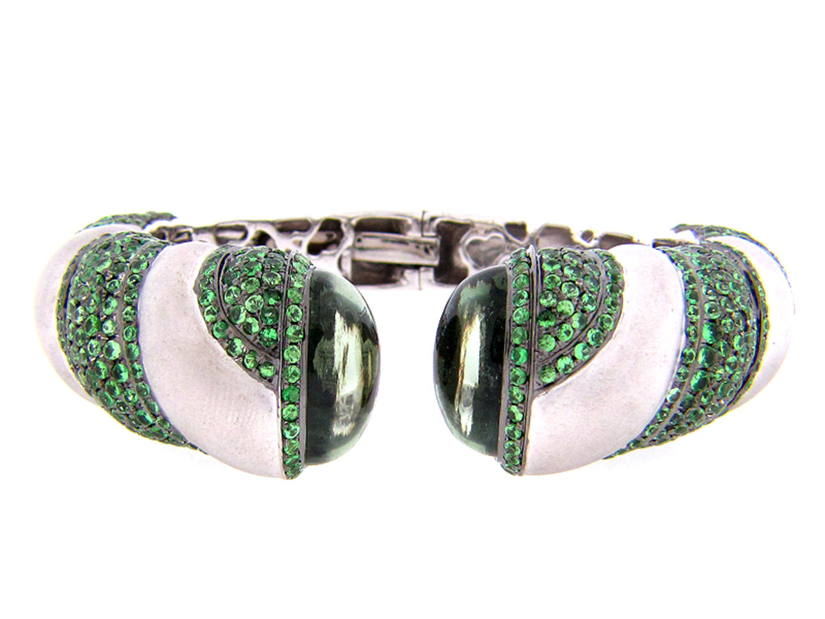 GREEN AMETHYST & TSAVORITE BANGLE, SILVER (E/N)