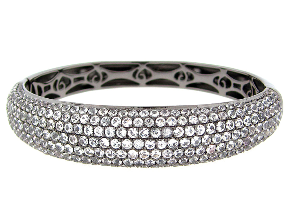 WHITE SAPPHIRE BANGLE, BLACK FINISH, SILVER (H)