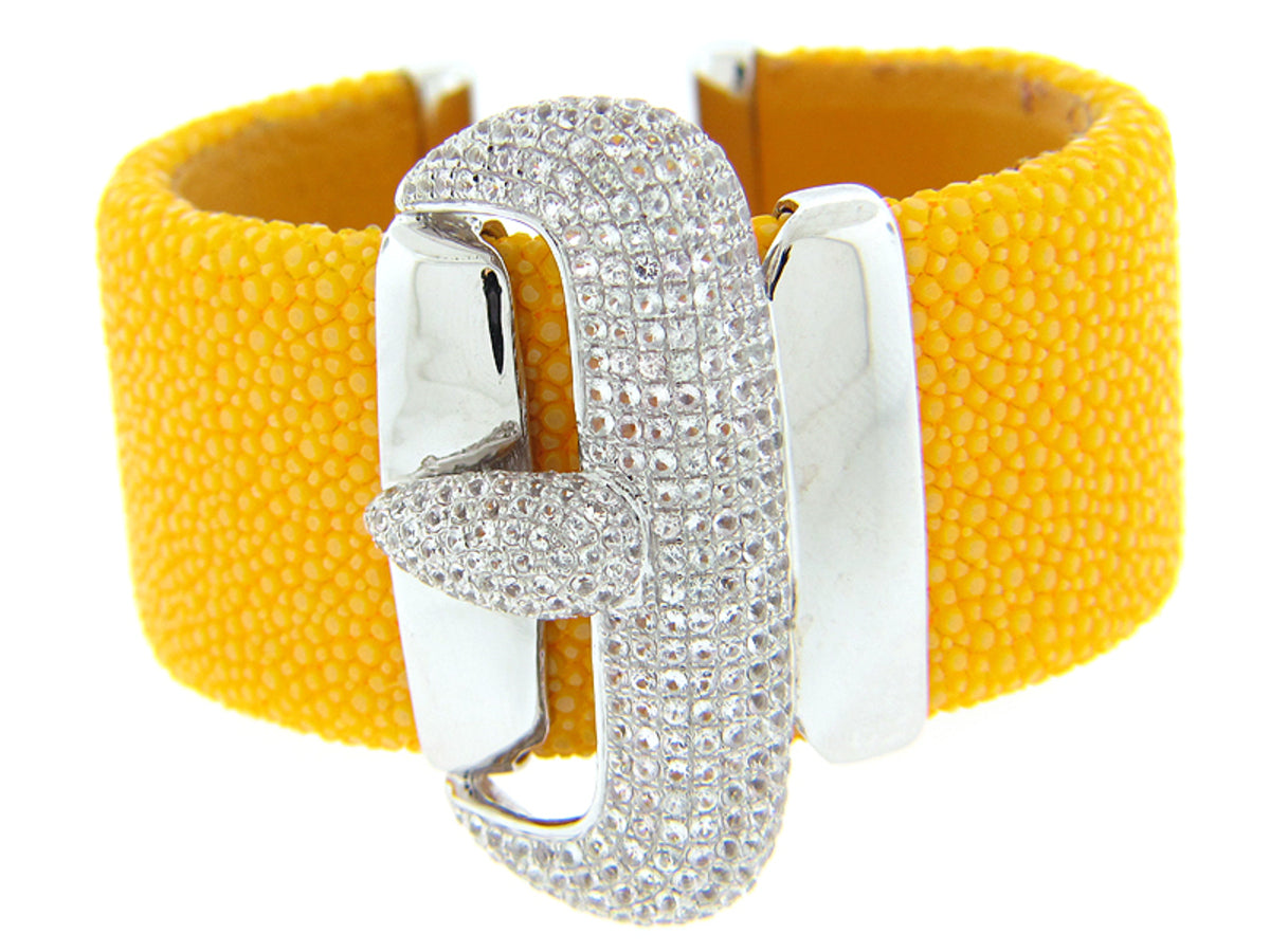 WHITE SAPPHIRE YELLOW STINGRAY BANGLE, SILVER (H)