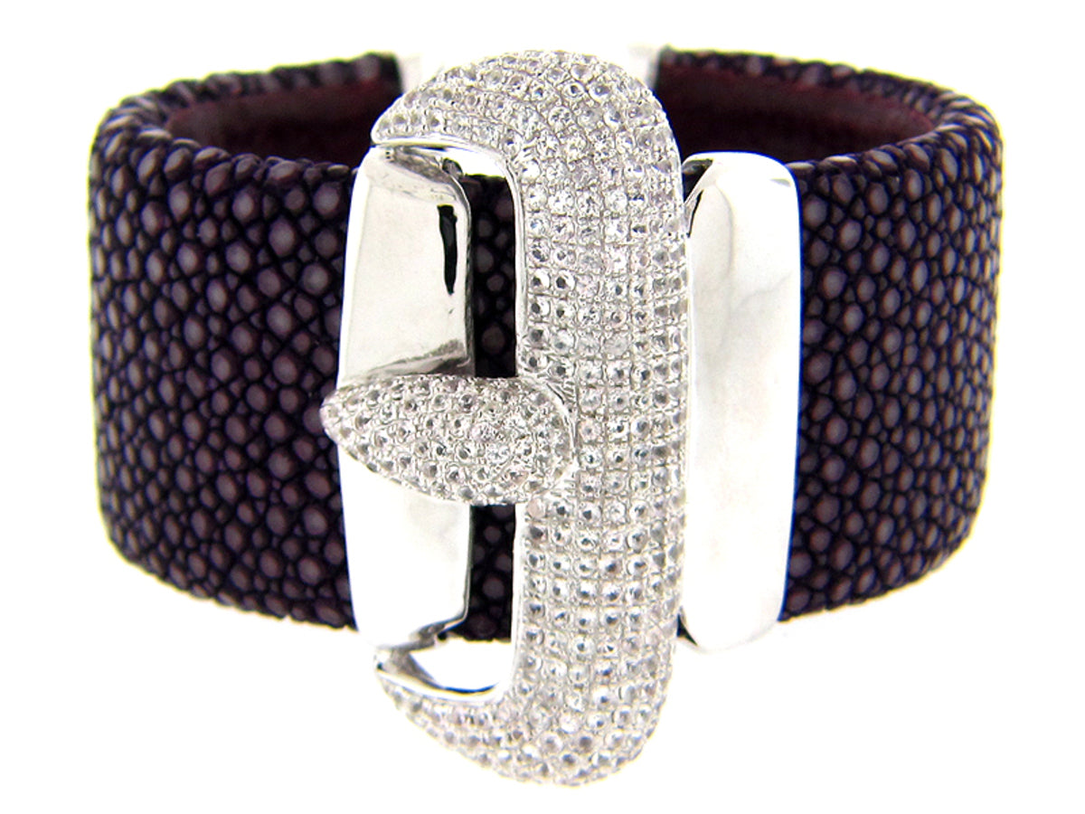 WHITE SAPPHIRE PURPLE STINGRAY BANGLE, SILVER (H)