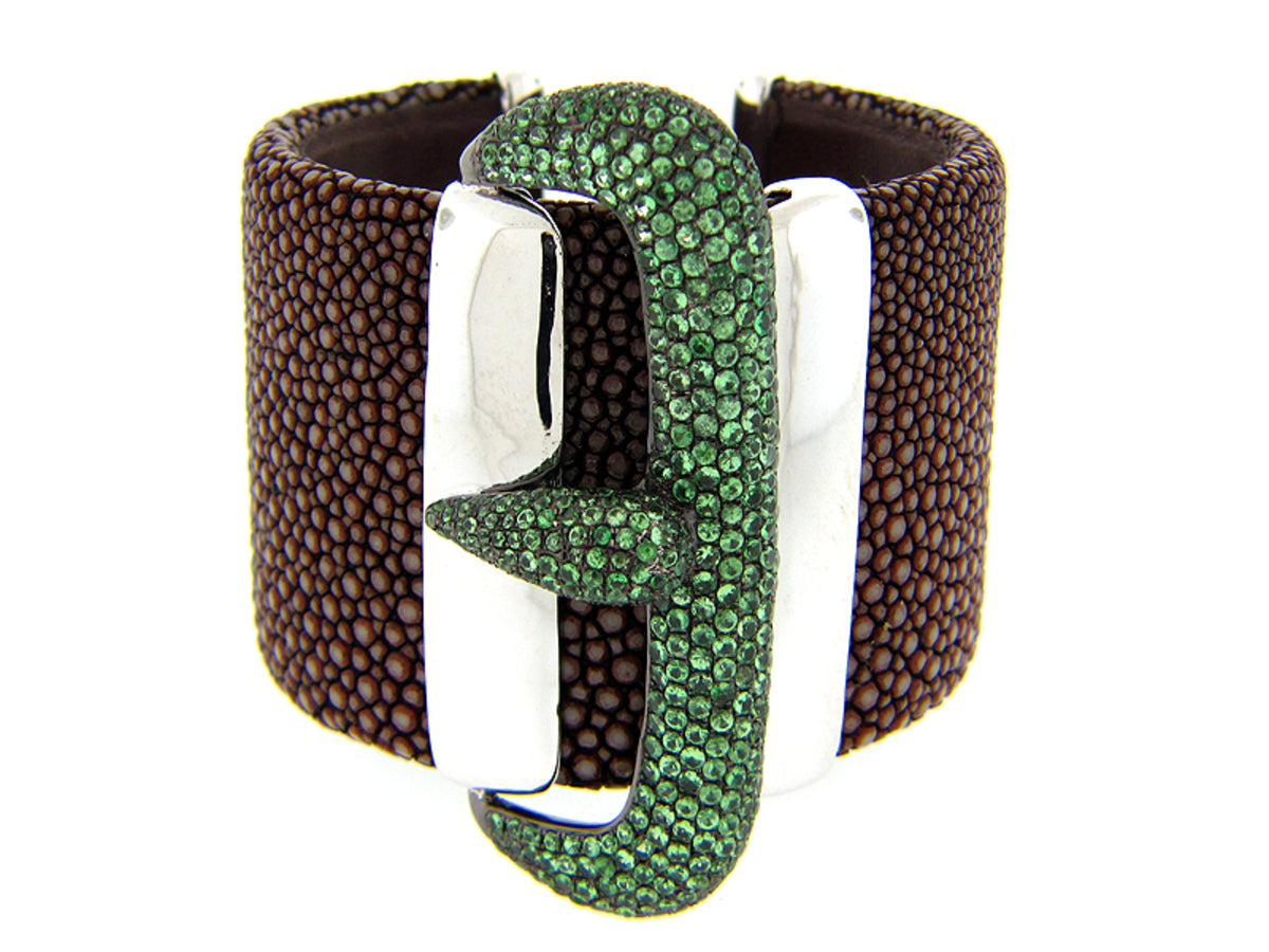 TSAVORITE BROWN STINGRAY BANGLE, SILVER (N)