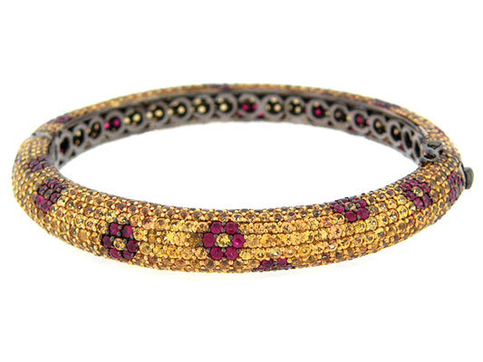 YELLOW SAPPHIRE & RUBY BANGLE, BLACK FINISH, SILVER (H)