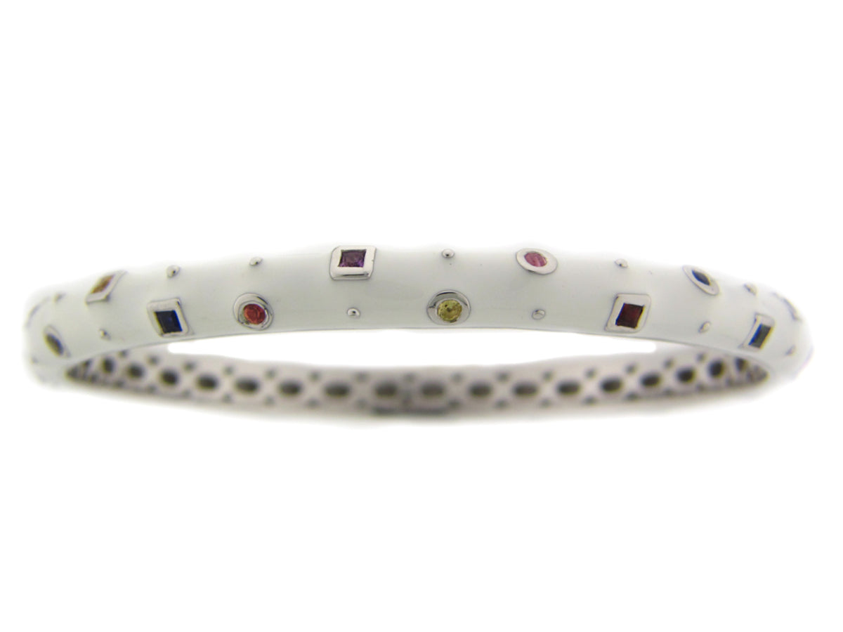 RAINBOW SAPPHIRE/WHITE ENAMEL BANGLE