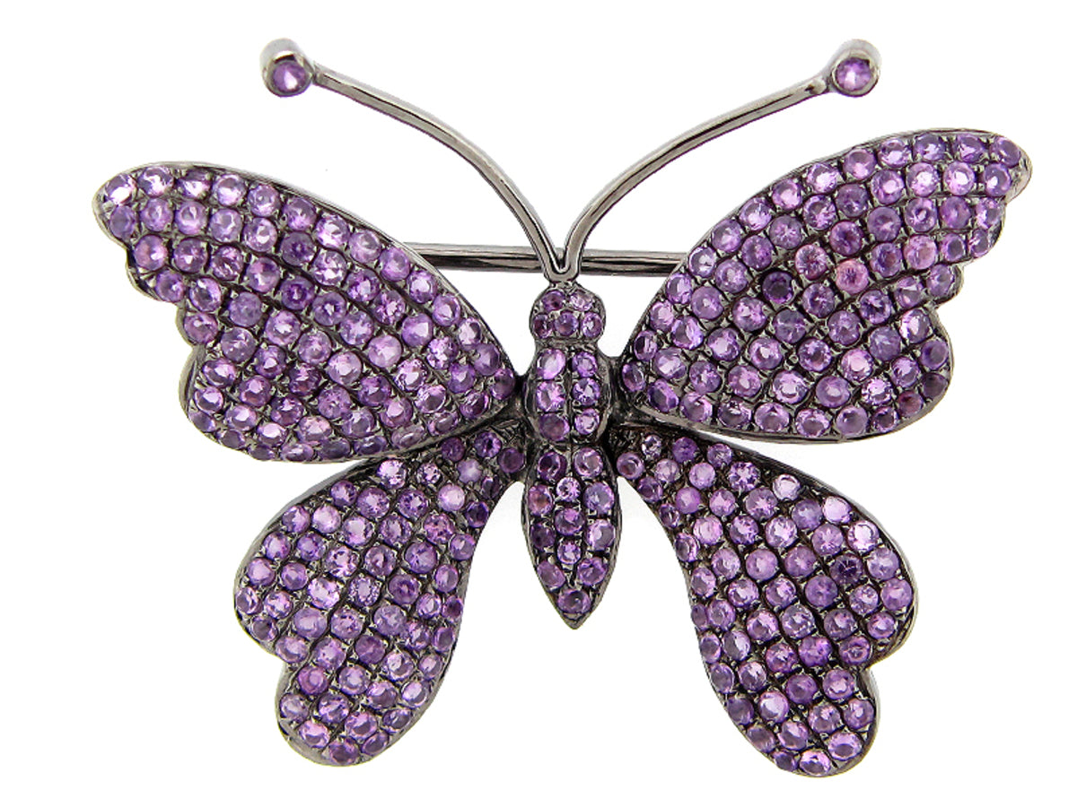 AMETHYST BROOCH, BLACK FINISH, SILVER (H)