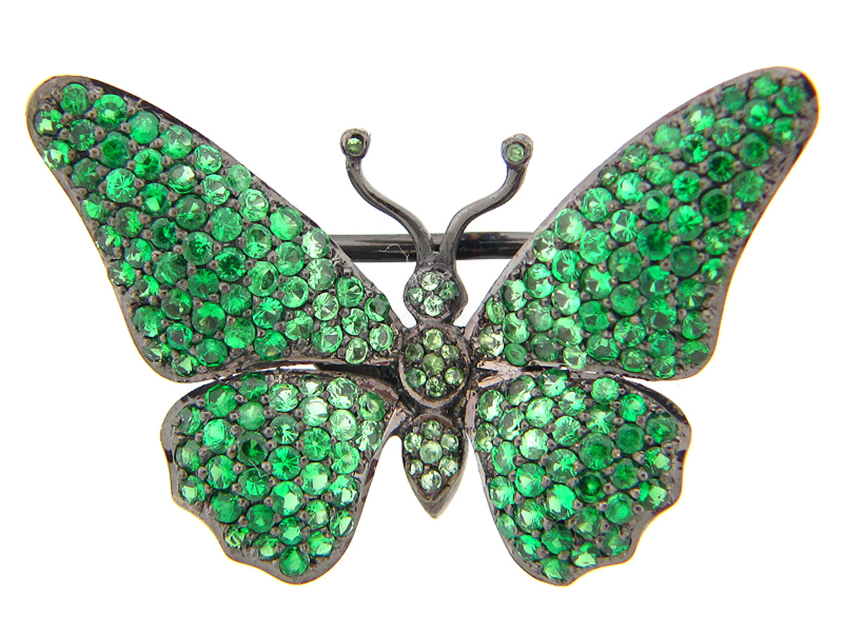 Tsavorite Butterfly Brooch, Black Finish, Silver (N)