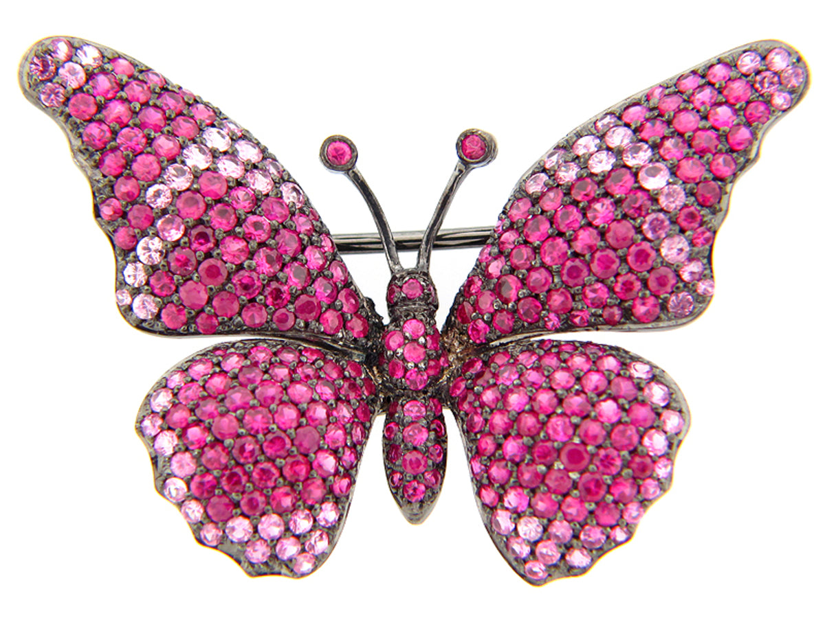 Pink Sapphire Broach, Black Finish, Silver (H)