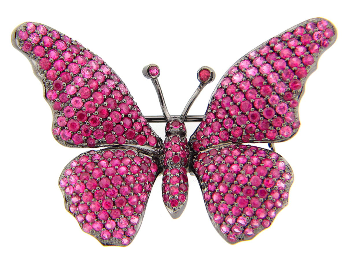 PINK SAPPHIRE BROACH, BLACK FINISH, SILVER (E)