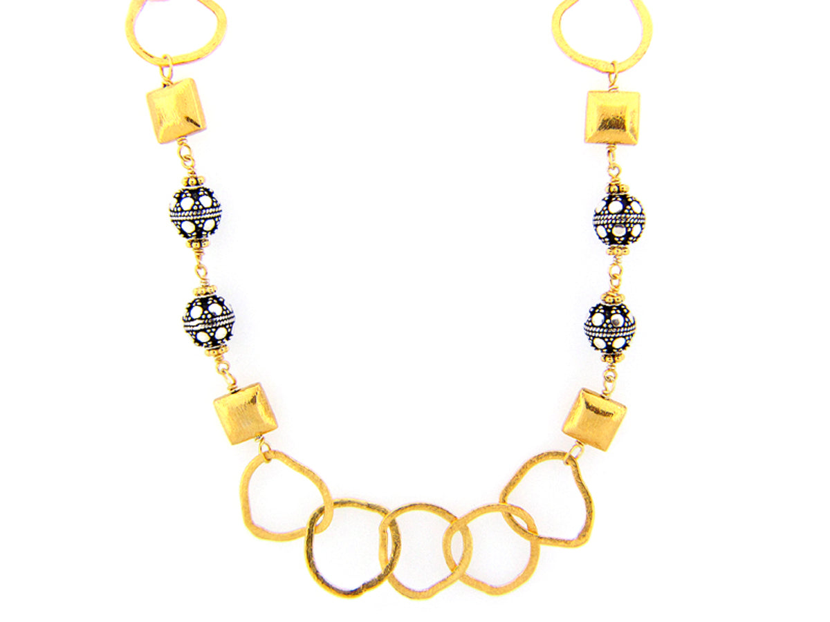 TWO TONE SILVER NECKLACE, YELLOW GOLD PLATE