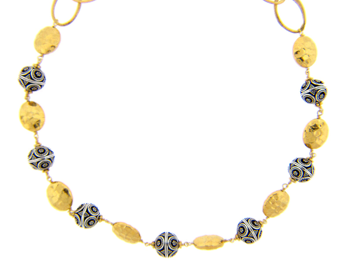 TWO TONE SILVER NECKLACE, YELLOW GOLD PLATE