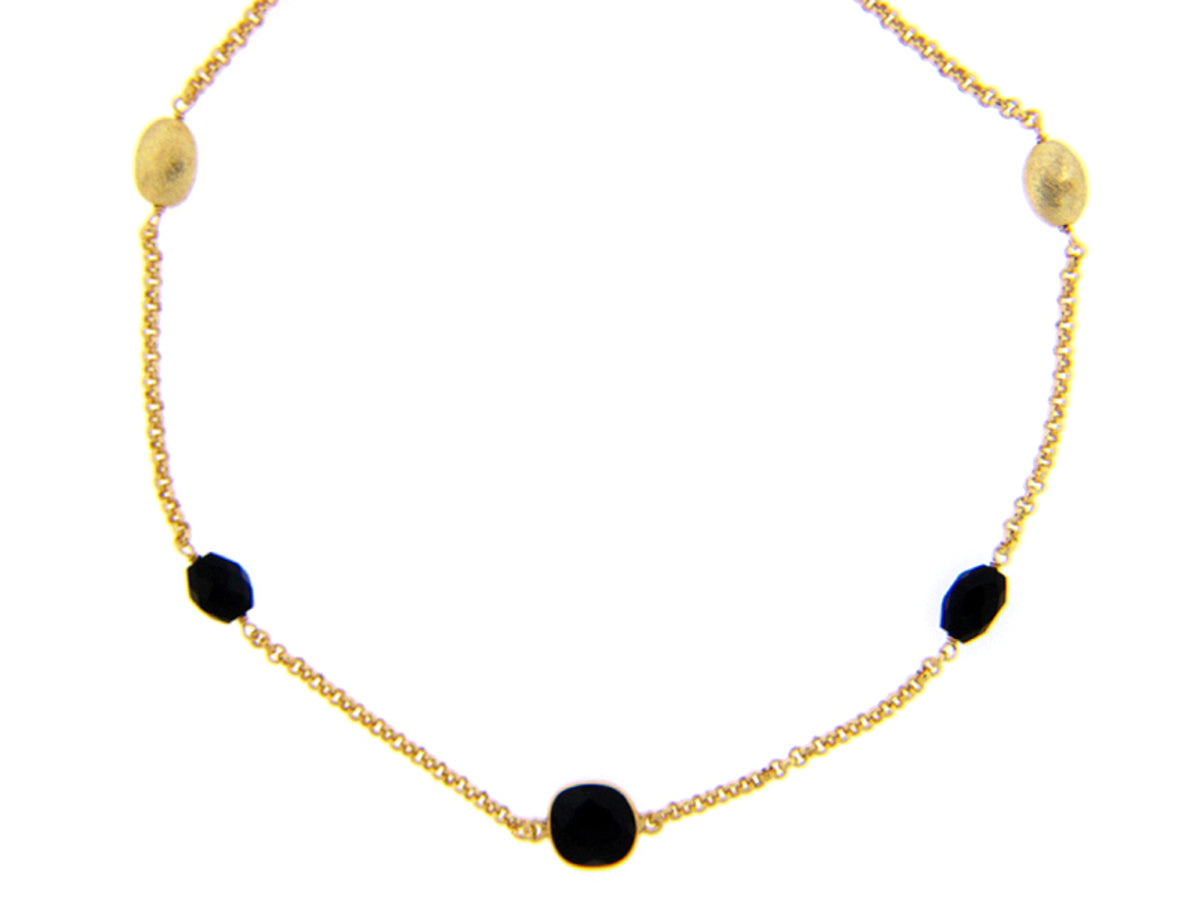BLACK ONYX & FRESHWATER PEARL NECKLACE, SILVER-YELLOW GOLD PLATE, 36" (D)