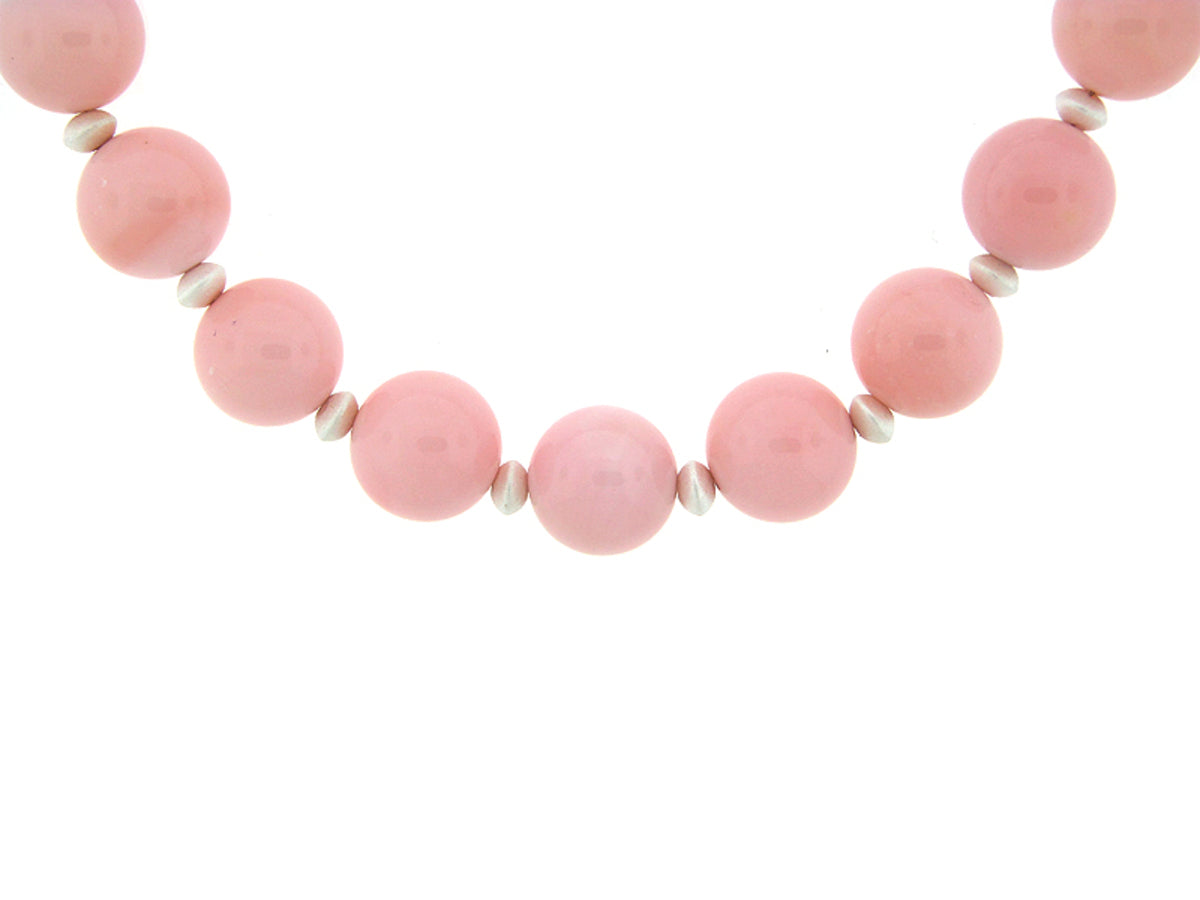 PINK OPAL BEAD NECKLACE, SILVER (N)