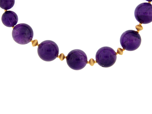 AMETHYST BEAD NECKLACE, SILVER (H)