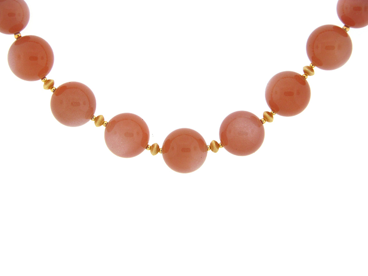 BROWN MOONSTONE BEAD NECKLACE, SILVER (N)