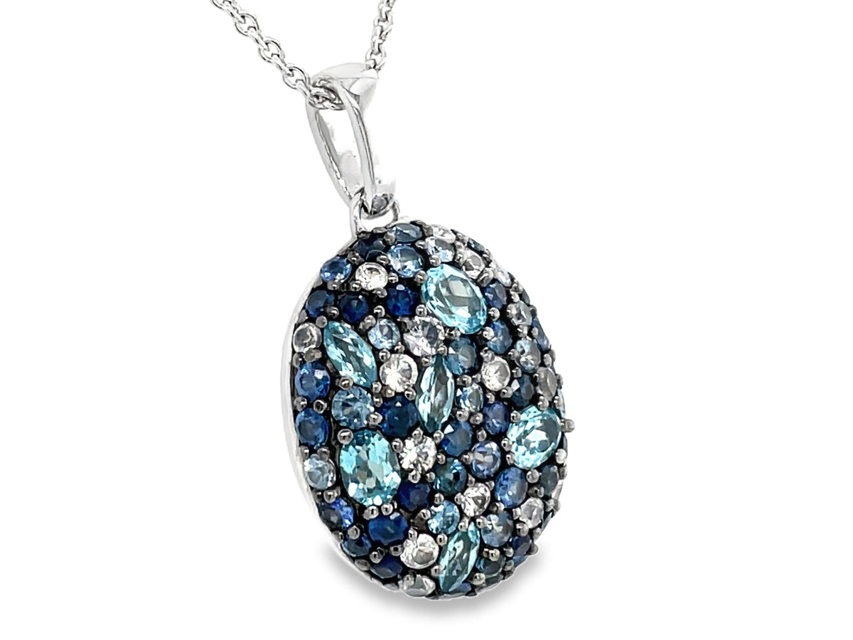 SAPPHIRE & BLUE TOPAZ PENDANT,18"/16", SILVER (H/R)