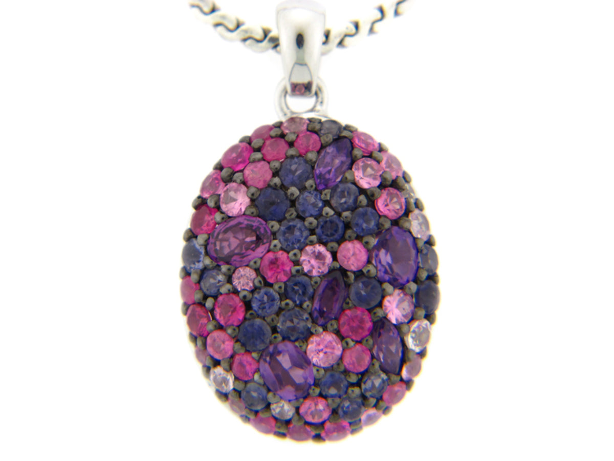 FANCY SAPPHIRE/IOLITE/AMETHYST PENDANT, SILVER (E)