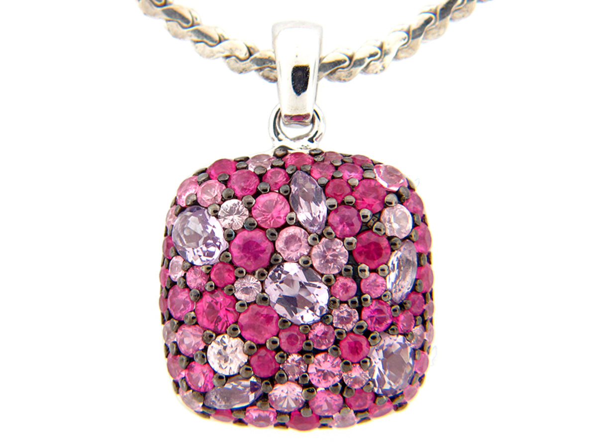 PINK SAPPHIRE & AMETHYST PENDANT, SILVER (E)