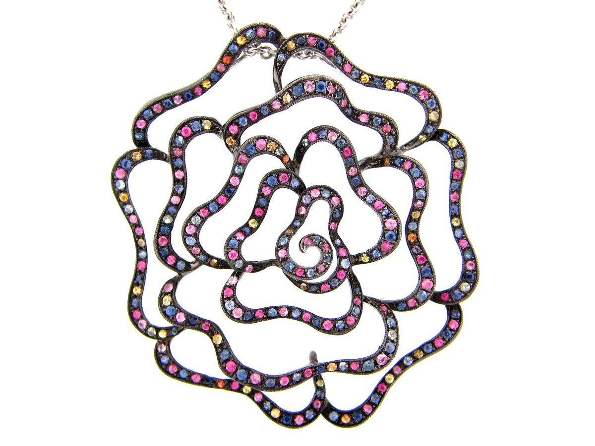 RAINBOW SAPPHIRE PENDANT, 30" CHAIN, SILVER (H/U)