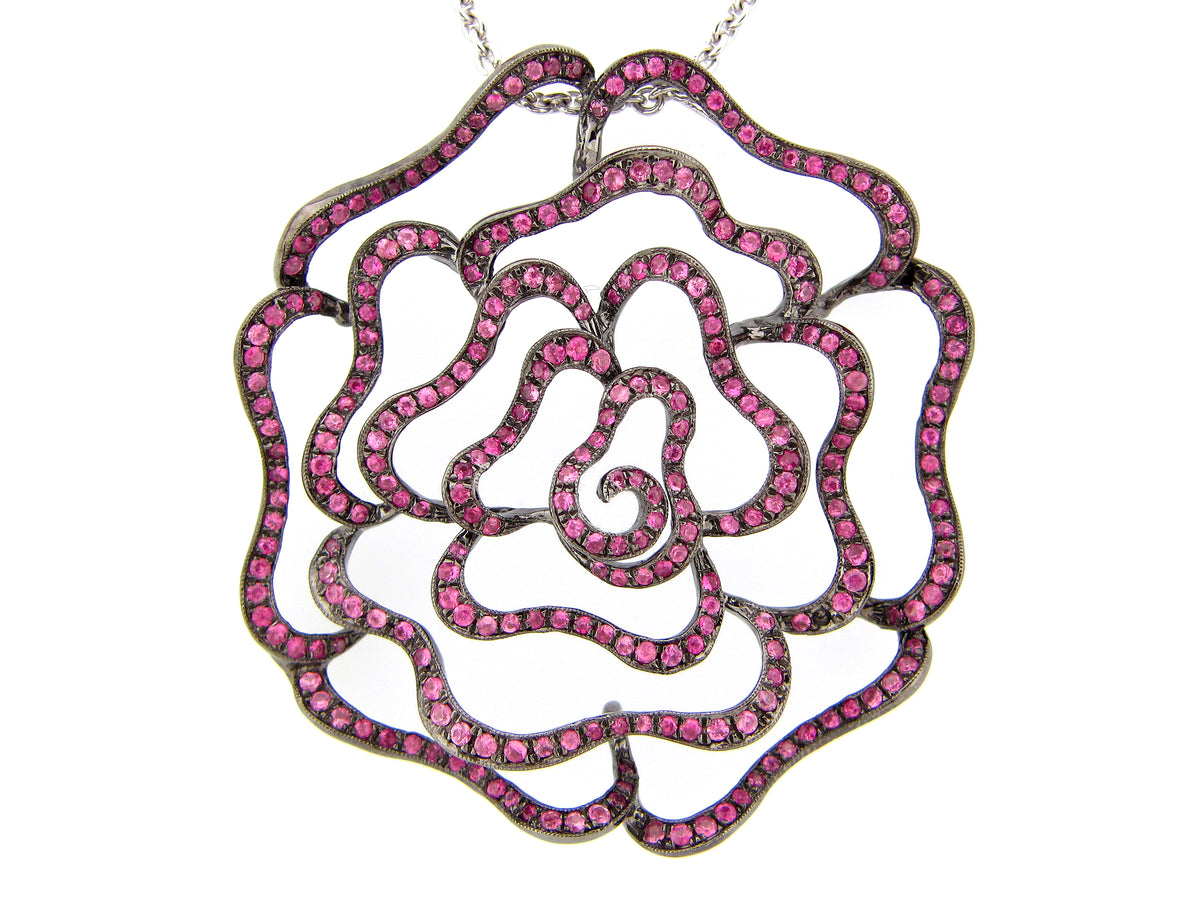 PINK SAPPHIRE PENDANT, 30" CHAIN, SILVER (H)