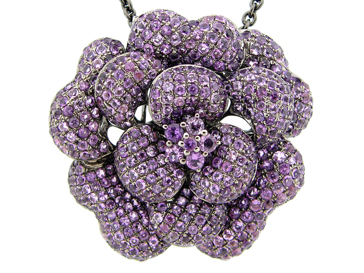 AMETHYST PENDANT, BLACK FINISH, 24" CHAIN, SILVER (H)