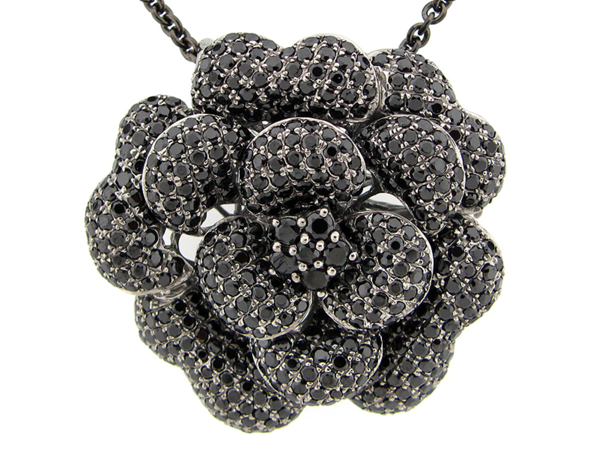 BLACK SPINEL PENDANT, BLACK FINISH, 24" CHAIN, SILVER (N)