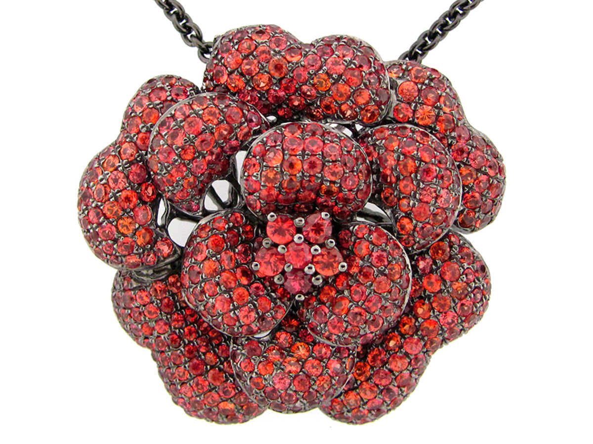 ORANGE SAPPHIRE PENDANT, BLACK FINISH, 24" CHAIN, SILVER (H/U)