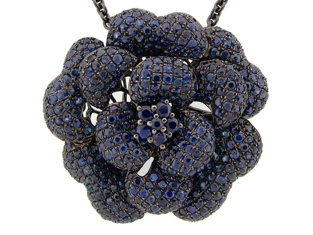 SAPPHIRE PENDANT,BLACK FINISH, 24" CHAIN, SILVER (H)